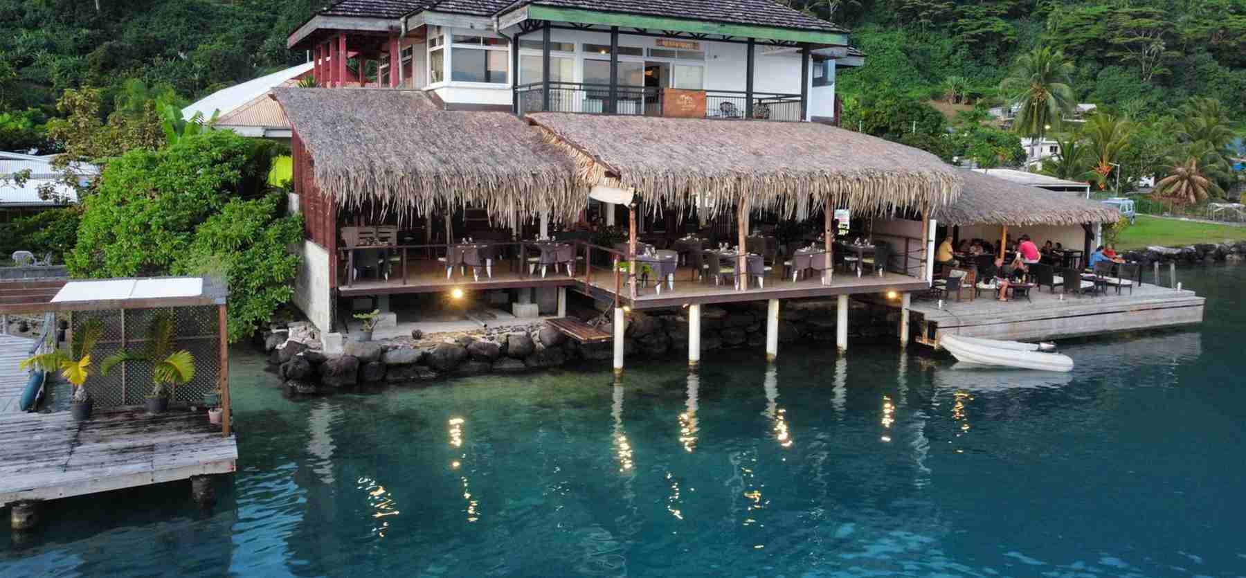 Saint James Bora Bora terrace at sunset