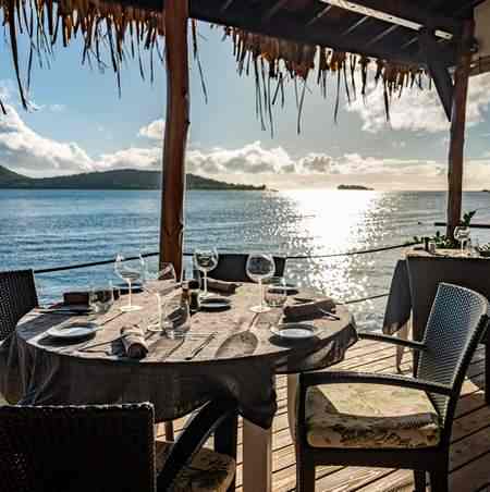 Sunset dining at Saint James Bora Bora restaurant